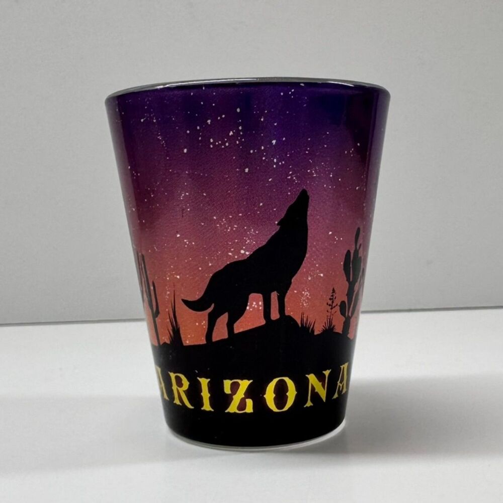 NWOT Arizona Desert Silhouette Shot Glass Set Purple Sunset